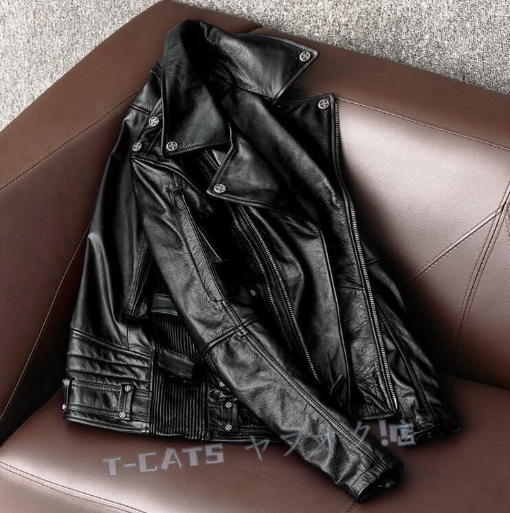 ☆新品ハレーバイクレザージャケット 上品　本革 牛革　ライダースジャケット 革ジャン Ｓ～6XL　秋冬　メンズ　
