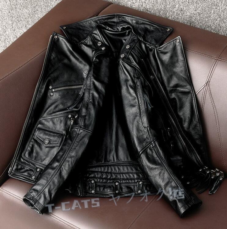 ☆新品ハレーバイクレザージャケット 上品　本革 牛革　ライダースジャケット 革ジャン Ｓ～6XL　秋冬　メンズ　