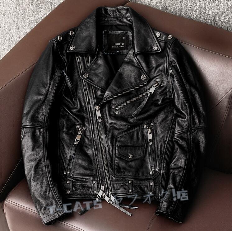 ☆新品ハレーバイクレザージャケット 上品　本革 牛革　ライダースジャケット 革ジャン Ｓ～6XL　秋冬　メンズ　