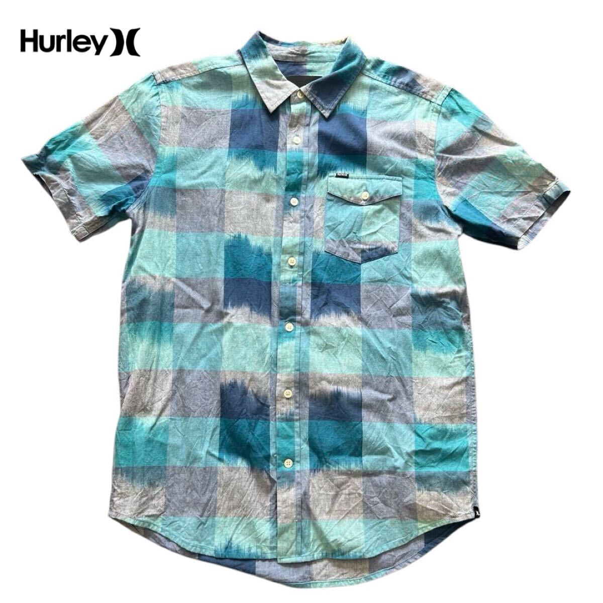 タ　Hurley ハーレー　チェック　シャツ　半袖　サーフ　M
