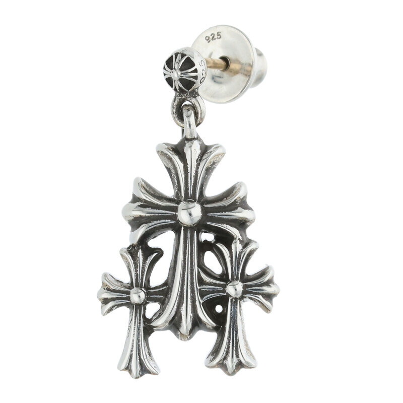 クロムハーツ ピアス 3 CH CROSS DROP トリプルCHクロス シルバーピアス 中古 GZ11
