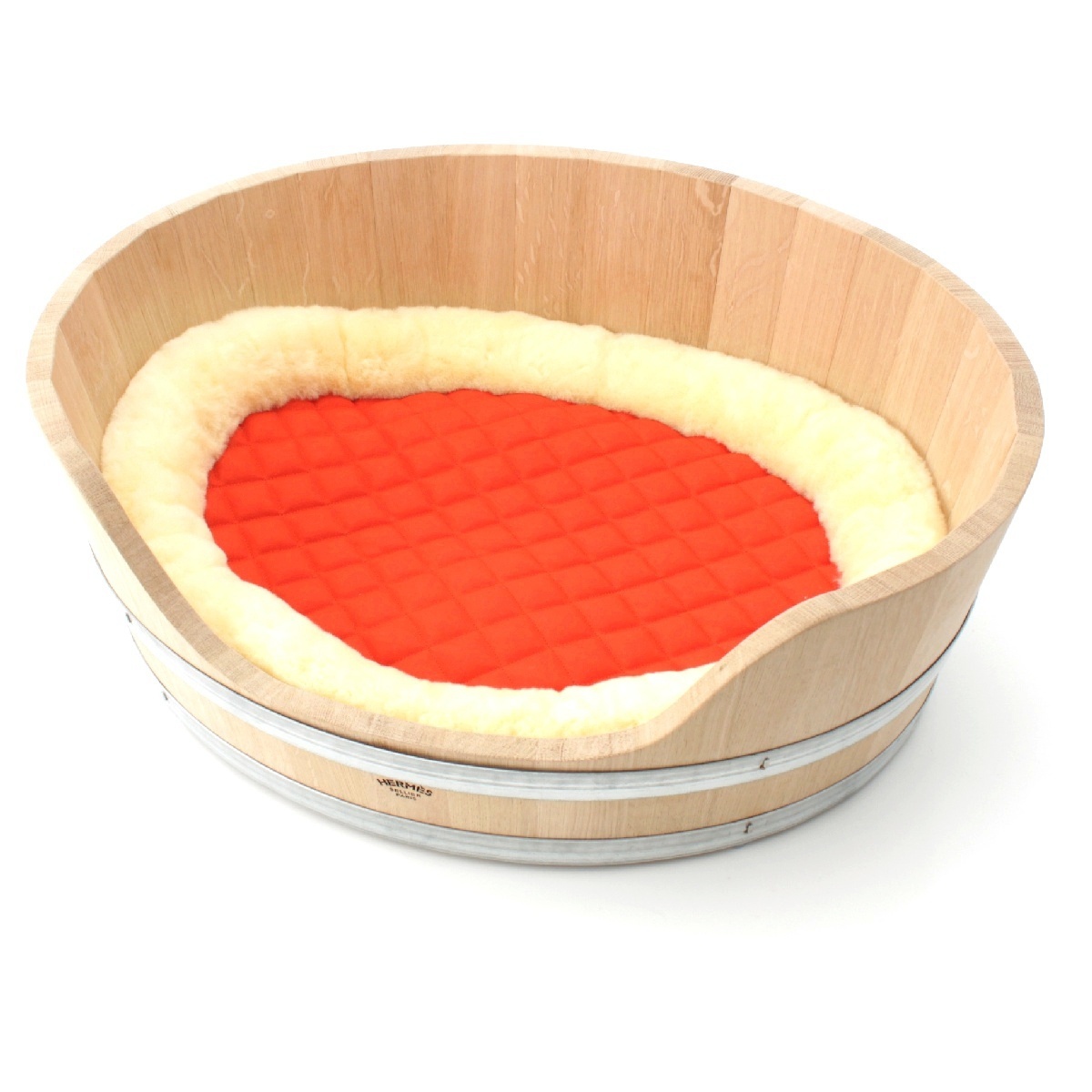 エルメス BUCKET BASKET MEDIUM MODEL オーク材 犬用バスケット クッション付き ベッド MM ファッション雑貨 ベージュ