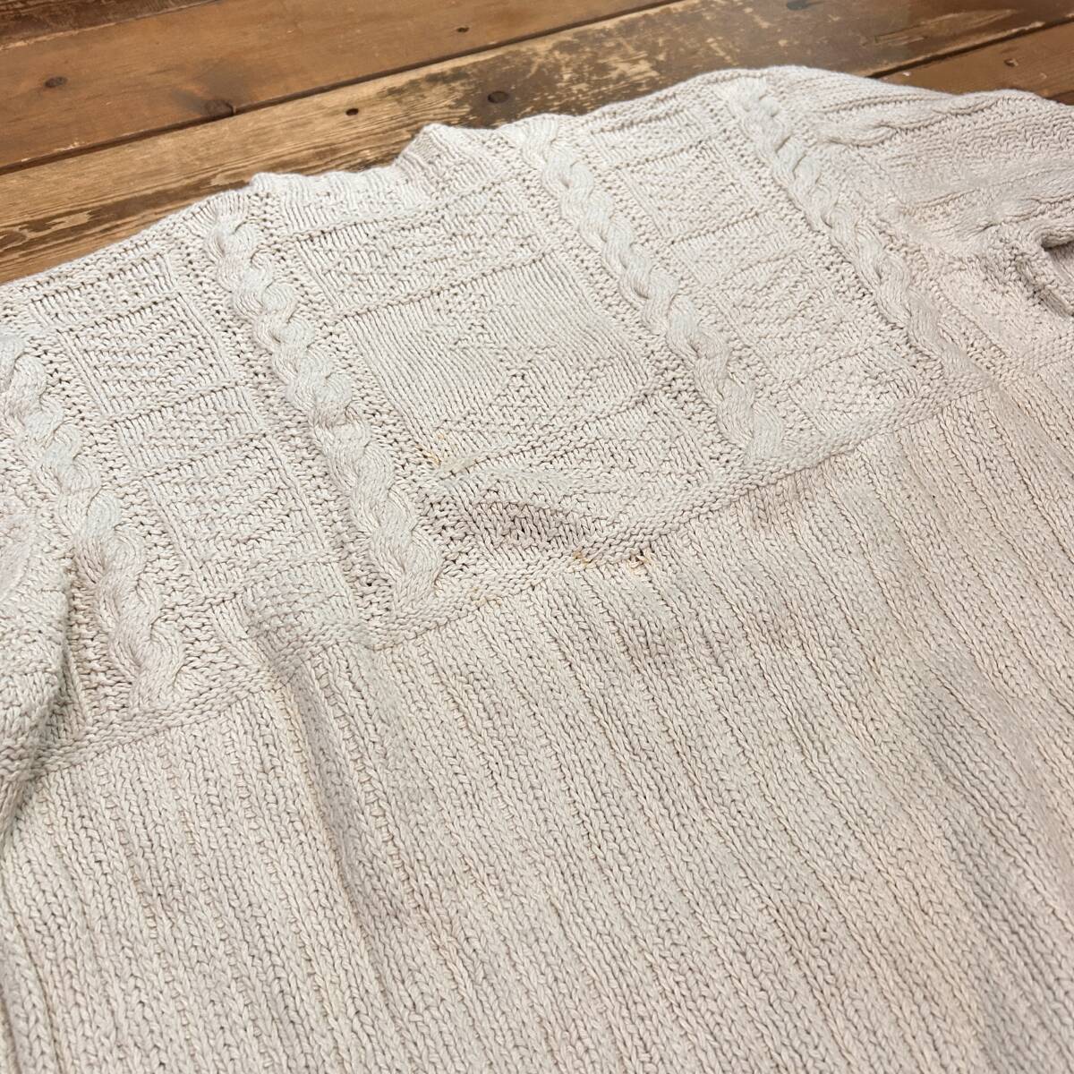 POLO SPORT / ポロスポーツ ハンドニット ケーブルニット セーター メンズ Lサイズ ホワイト 長袖 ラルフローレン 古着 USED_画像5