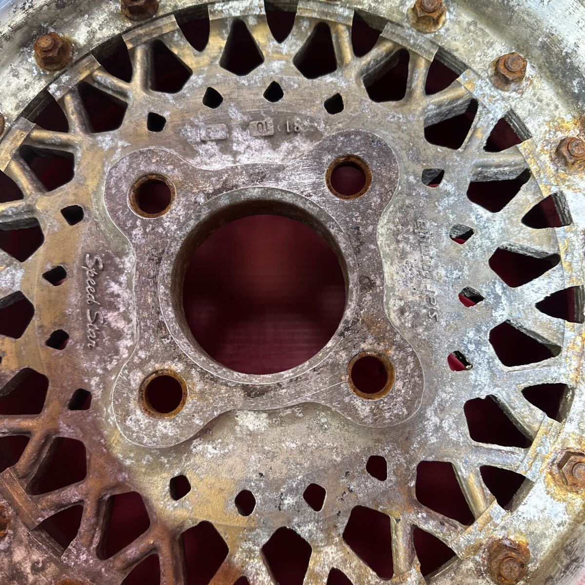 SSR スターフォミューラ　14x8J 114.3-4穴　オフセット：-8 （すべて実測）ハブ：72mm １本 当時物 旧車 深リム_画像5