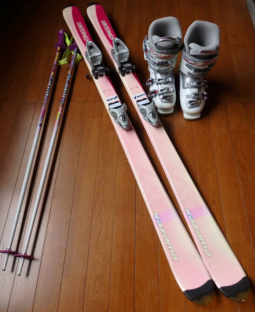 kazamaスキーセット (ビンディング、ポール、ブーツ) KAZAMA,NORDICA 板150cm、ブーツ22.5~23.5cm スキーセット