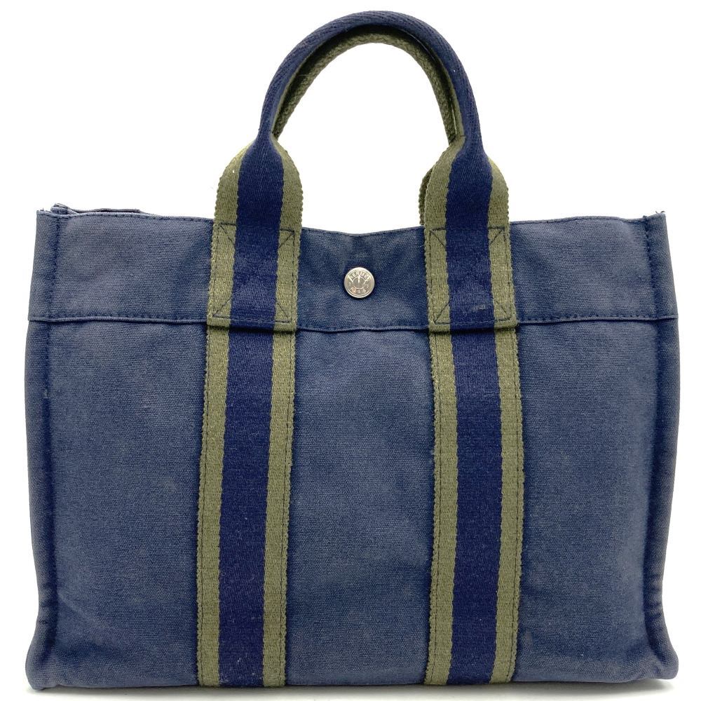 HERMES エルメス フールトゥ PM トートバッグ キャンバス ネイビー レディースファッション