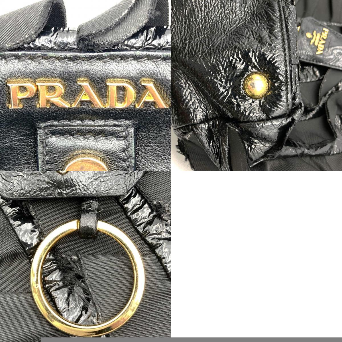 PRADA プラダ ハンドバッグ フリル トートバッグ ナイロン ブラック 黒 レディースファッション