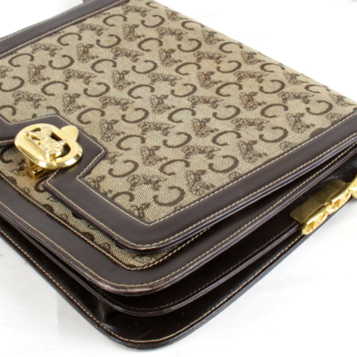 [USED] CELINE Celine C Macadam лошадь машина металлические принадлежности сумка на плечо Brown парусина / кожа 
