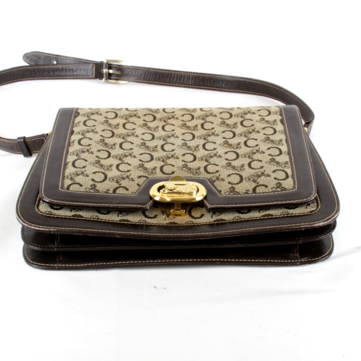 [USED] CELINE Celine C Macadam лошадь машина металлические принадлежности сумка на плечо Brown парусина / кожа 