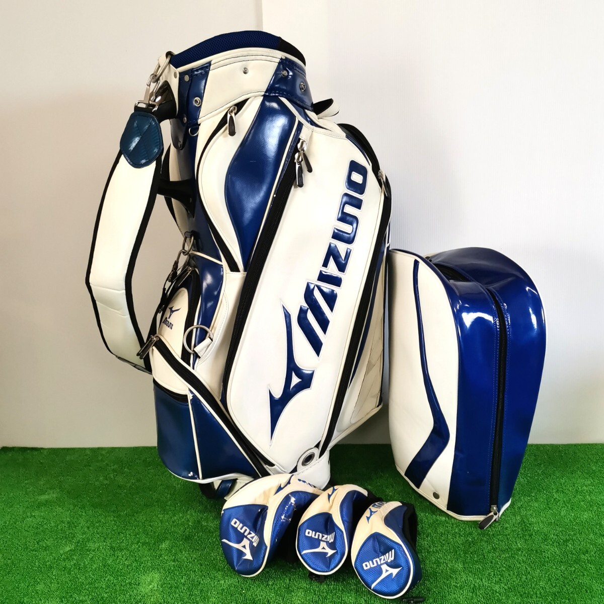 MIZUNO ミズノ プロレプリカ ワールドモデル 9.5型 キャディバッグ 5分割 ファスナー可動確認 ホワイトブルー
