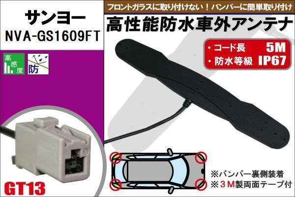 防水アンテナ フィルムレス サンヨー SANYO 用 NVA-GS1609FT 車外取り付け バンパー 裏設置 フロントガラス 車 アンテナケーブル コード