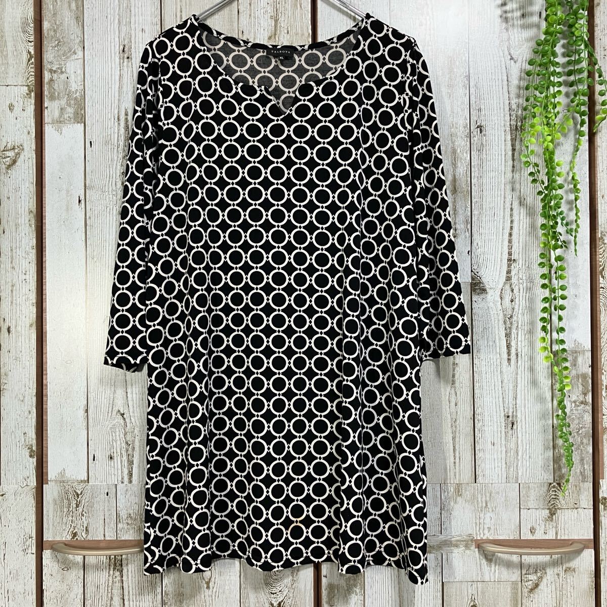 ☆TALBOTS タルボット☆チュニック カットソー XL ブラック 七分袖 ボートネック スリットネック レディース [送料無料☆匿名配送] v4272