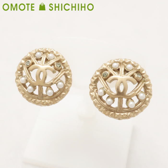CHANEL シャネル ココマーク フェイクパール サークル ピアス GP ゴールド '18年製 CC アクセサリー ◆中古Aランク