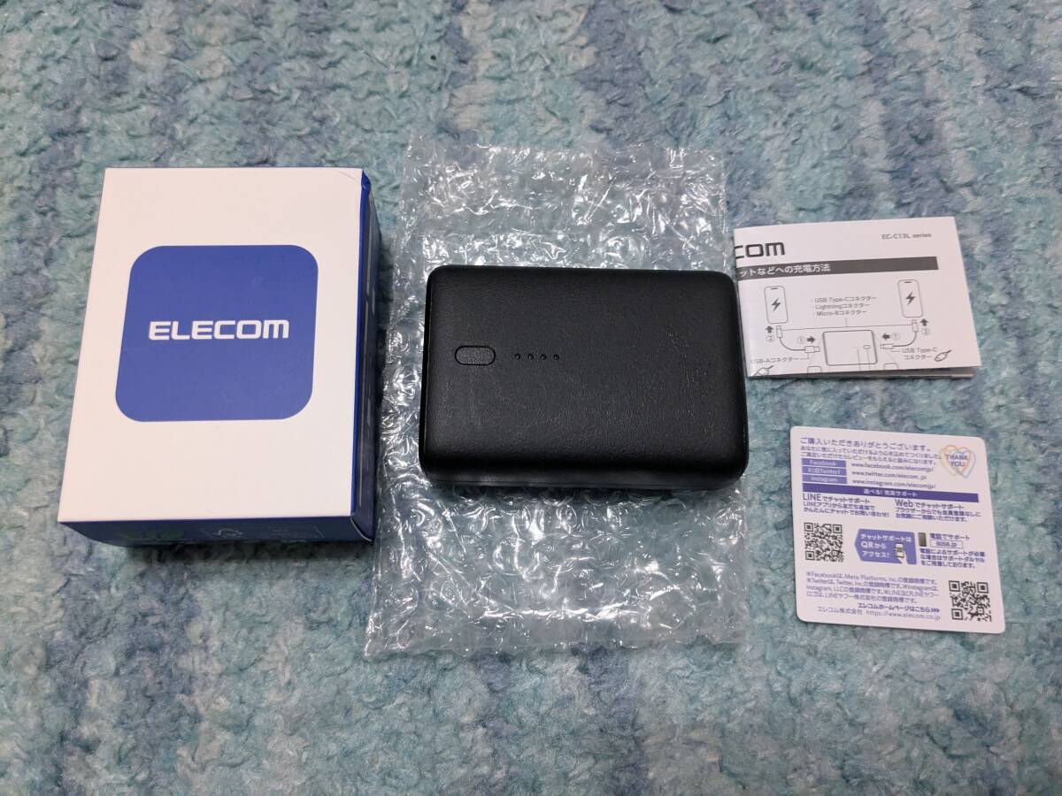 ◎0702u2146　エレコム モバイルバッテリー 20W USB PD対応 小型 軽量 2ポート USB-C USB-A ケーブル別売り ブラック EC-C13LBK