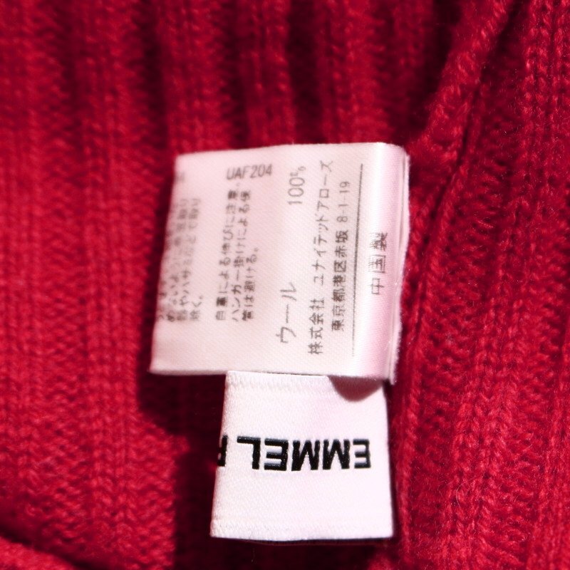 美品 厚手 EMMEL REFINES エメル リファインズ ユナイテッドアローズ UNITED ARROWS ウール リブ タートル ロングニットセーター レッド 赤