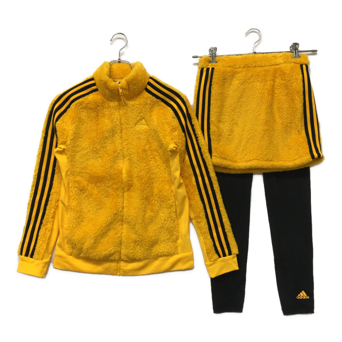 coco 中古【値下げ】アディダスゴルフ レディース セットアップ S イエロー 黄色 スリーストライプス ボアフリース 107556