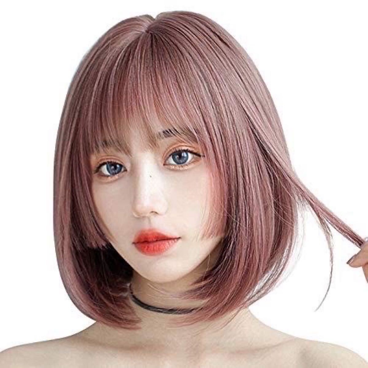 W6◎フルウィッグ ファッションウィッグ ボブ アッシュピンク コスプレ 耐熱 かつら