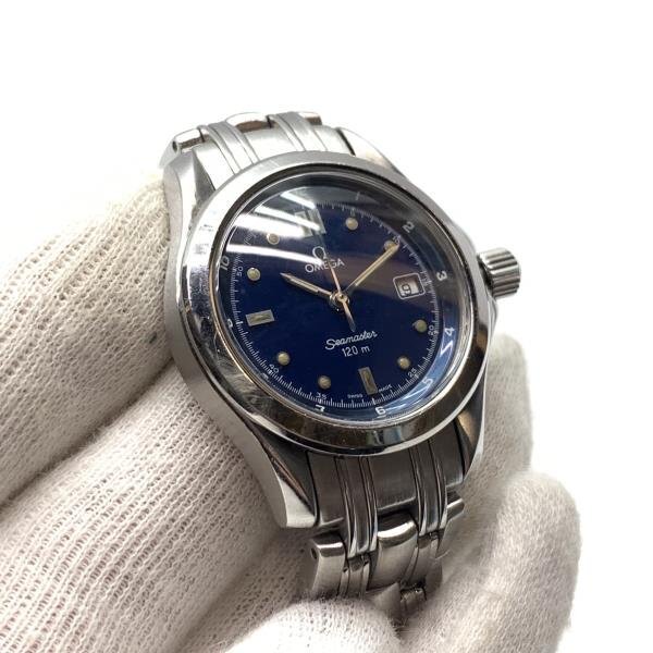 OMEGA オメガ 腕時(shí)計(jì) 2571.80 シーマスター 120 クオーツ ステンレス 紺文字盤(pán) 3針 デイト カレンダー レディース 管理RY25000615