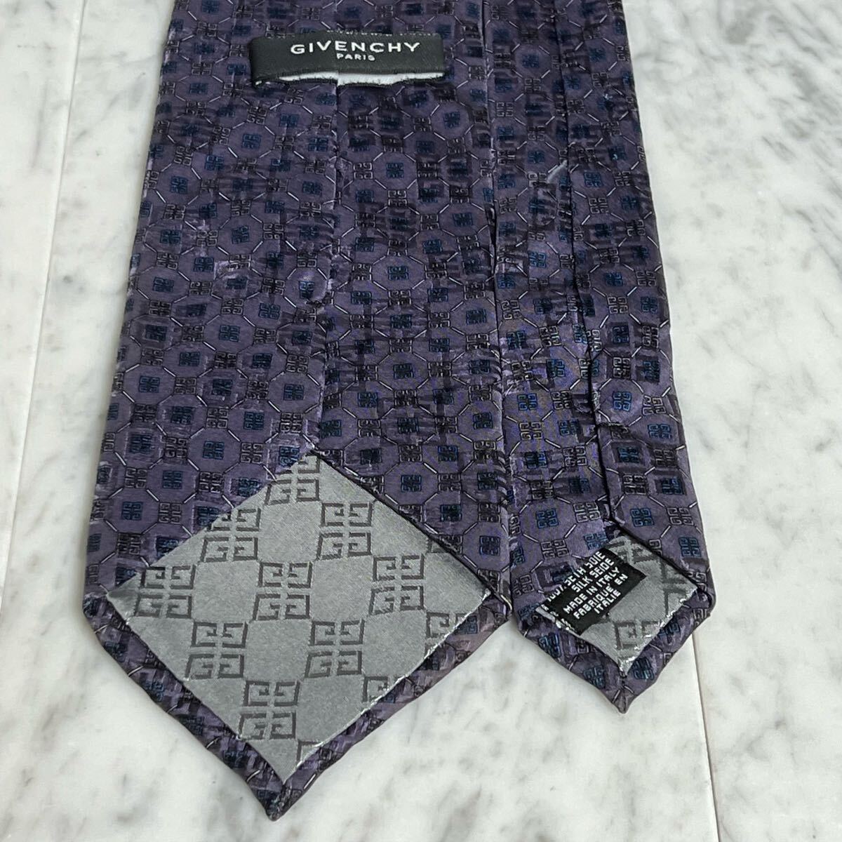 999円～ GIVENCHY ネクタイ 4Gロゴ パープル ネイビー 総柄 光沢 (R6)_画像5