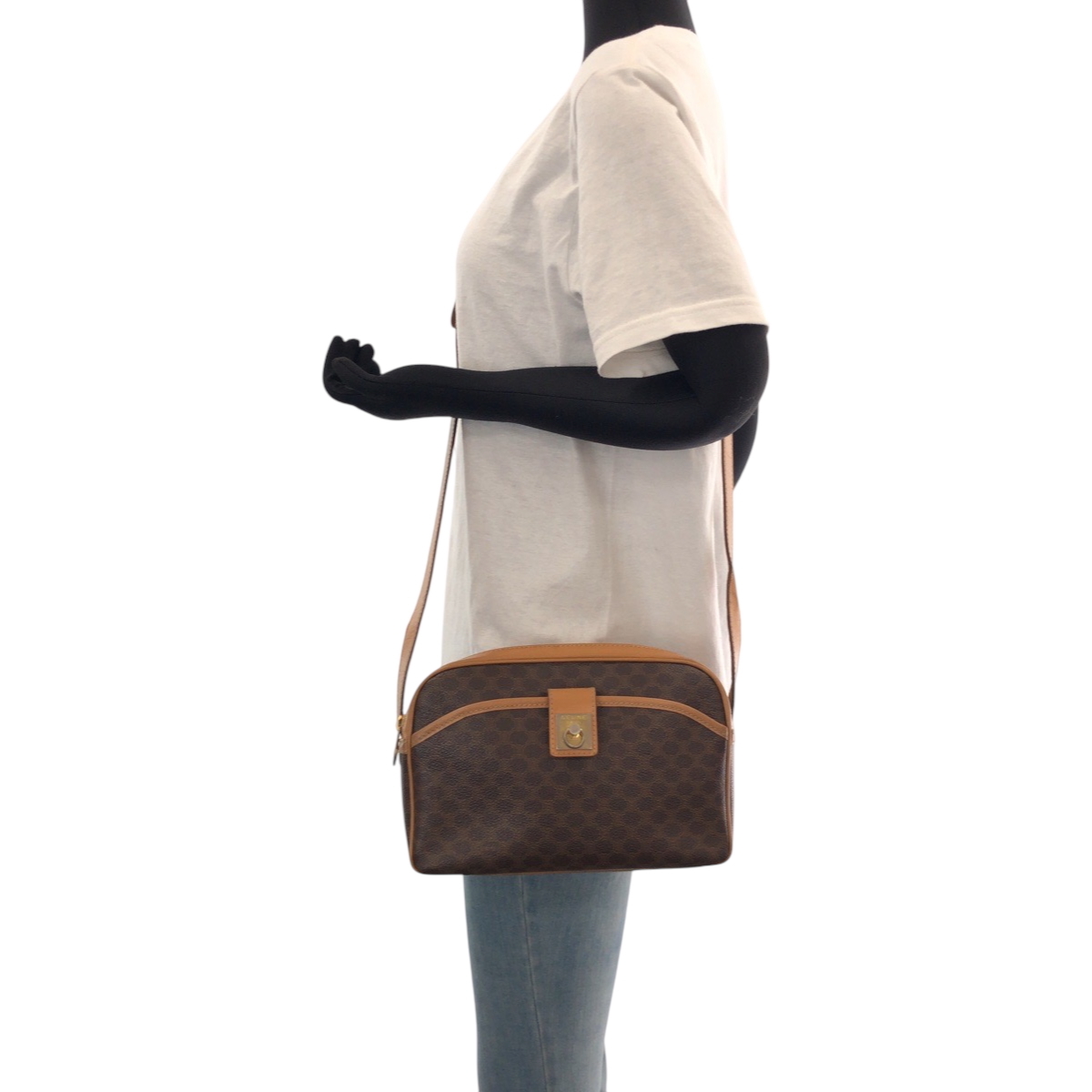CELINE セリーヌ ヴィンテージ マカダム柄 ブラウン ゴールド金具 PVC M13 ショルダーバッグ ポシェット レディース 500109