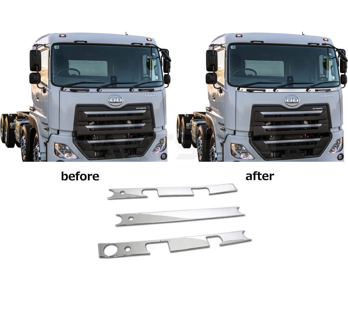 日産 UD パーフェクト クオン 07 クオン メッキ ワイパーパネル 分割タイプ フロント ガーニッシュ H17.1~H29.4 H29.5~ / 11-88 NC*