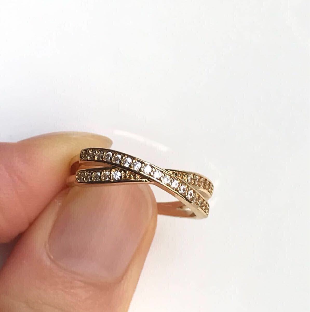 新品 11号 AAA CZ ダイヤモンド クロスリング イエローゴールド ダイヤモンドリング ダイヤ 金 プレゼント ゴールド ユニセックス 送料無料_画像2