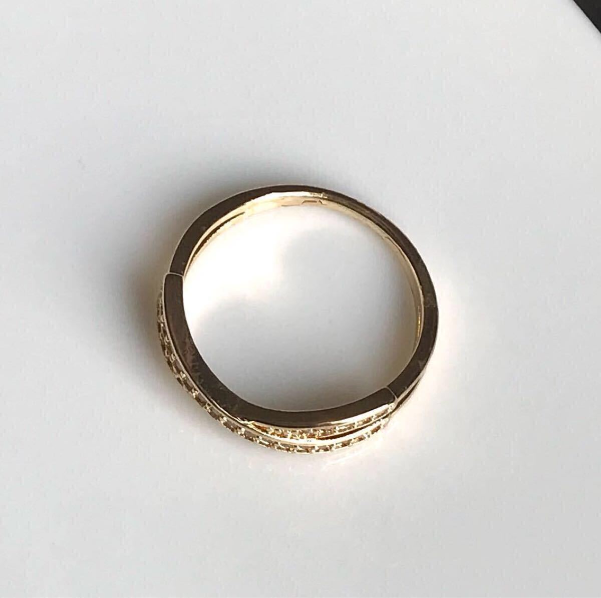 新品 11号 AAA CZ ダイヤモンド クロスリング イエローゴールド ダイヤモンドリング ダイヤ 金 プレゼント ゴールド ユニセックス 送料無料_画像5