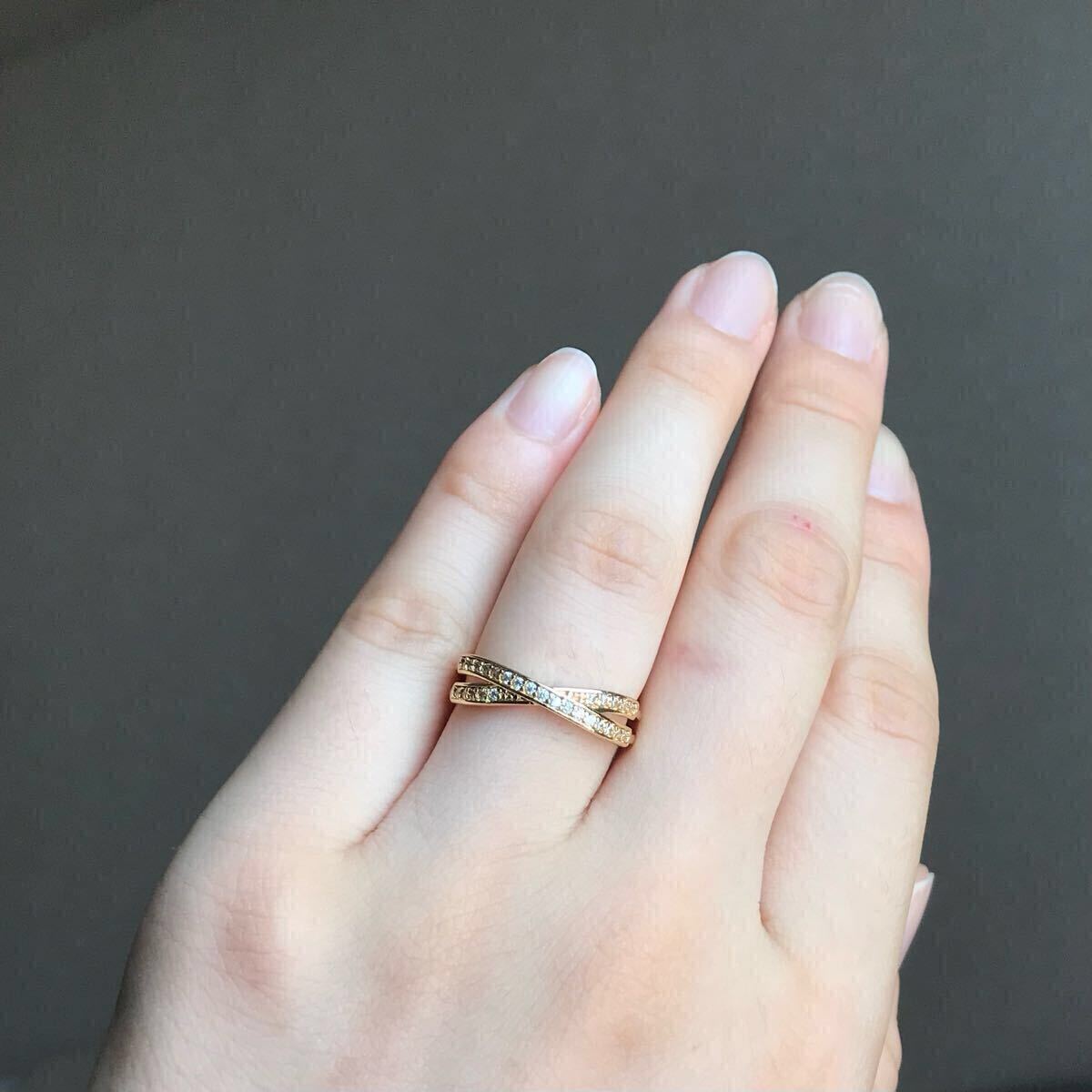 新品 11号 AAA CZ ダイヤモンド クロスリング イエローゴールド ダイヤモンドリング ダイヤ 金 プレゼント ゴールド ユニセックス 送料無料_画像6