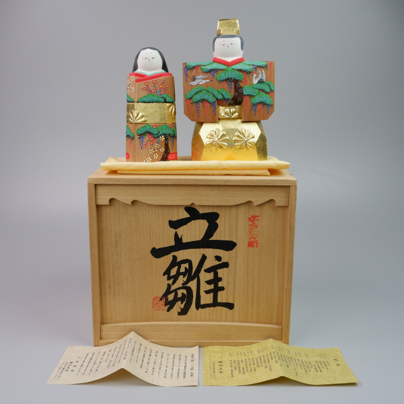 鎌田麦風 立雛 奈良 一刀彫 極彩色 奈良人形 共箱付(ひな人形 鎌田麦風 立雛 奈良 一刀彫 極彩色 奈良人形 共箱付(ひな人形