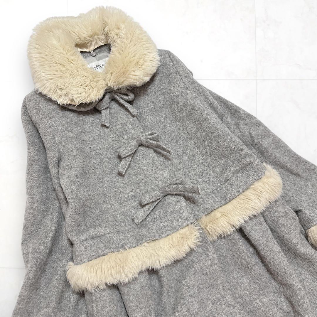 JILL STUART NY ジルスチュアート ニューヨーク アンゴラ混 ワンピースコート ロゴ刺繍 ファー リボン 140