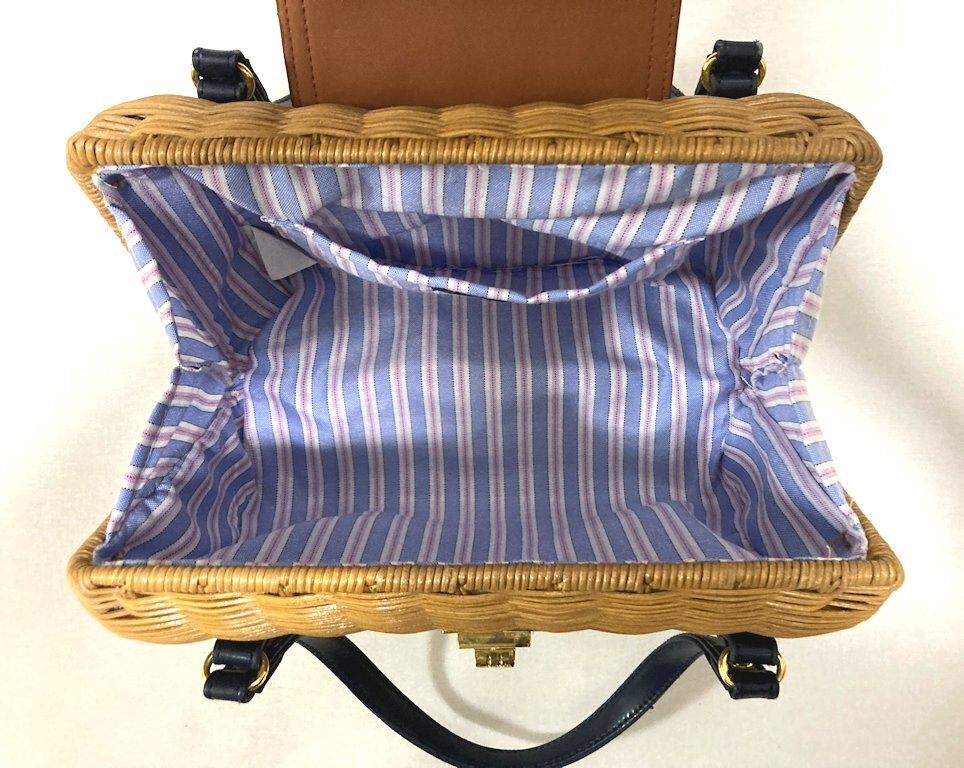 【honey salon by foppish】ラタン制かごバッグ★ネイビー×ブラウン
