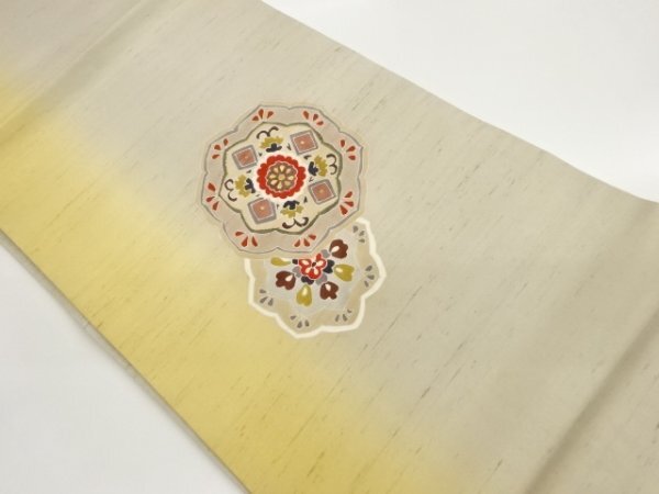 ys7312343; 手織り紬金駒刺繍華紋模様暈し名古屋帯