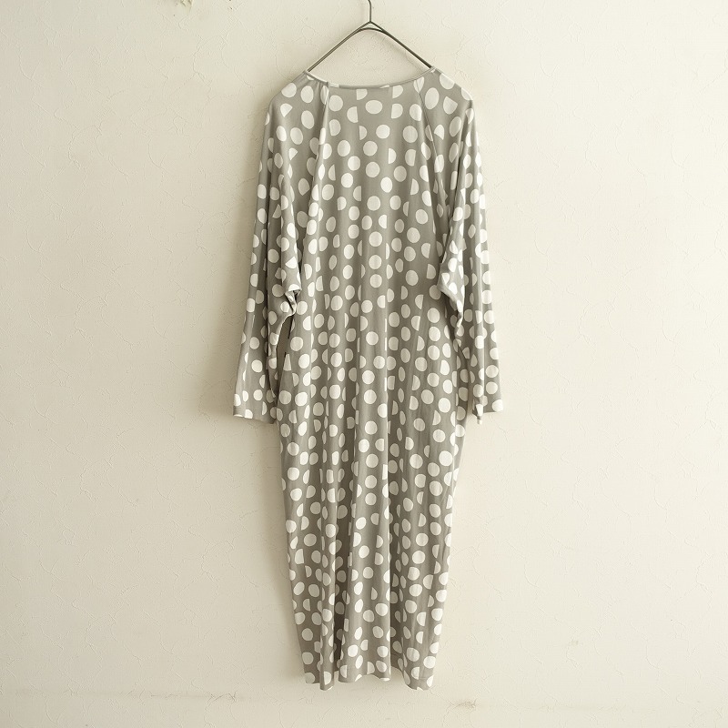 【定価3.9萬】ミナペルホネン mina perhonen *palkeet カットソーワンピース*40綿グレー水玉ドットドレス(25-2501-202)【20B52】