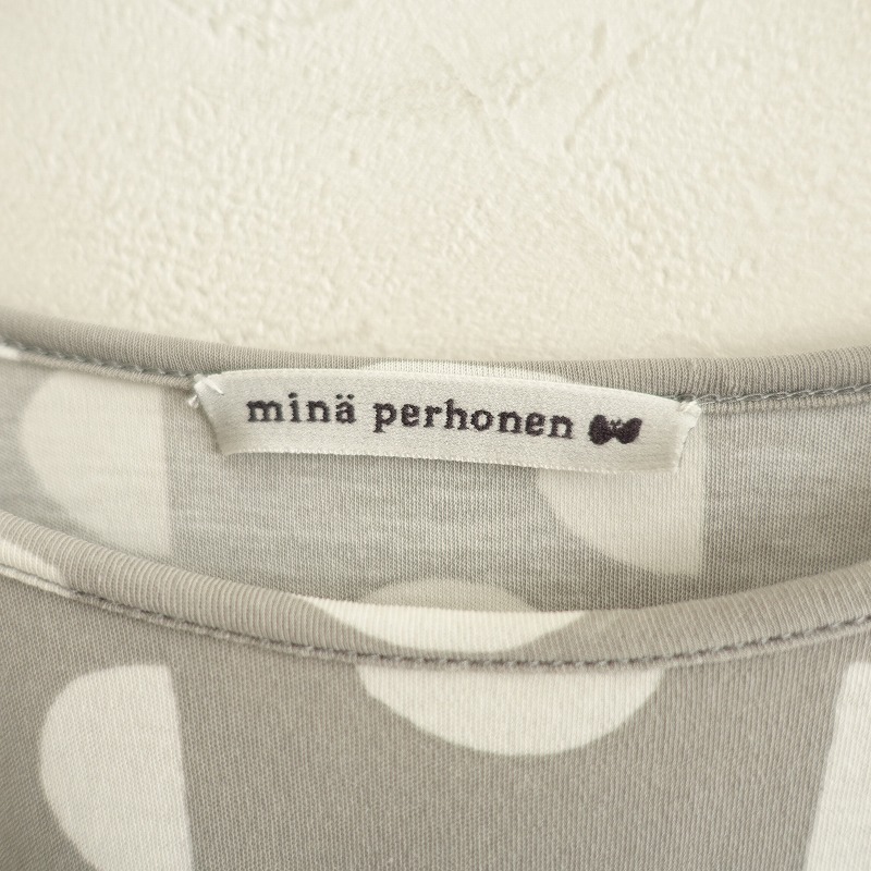 【定価3.9萬】ミナペルホネン mina perhonen *palkeet カットソーワンピース*40綿グレー水玉ドットドレス(25-2501-202)【20B52】