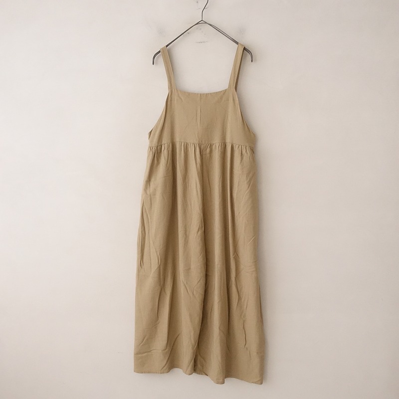 サマンサモスモス Samansa Mos2 *レーヨン麻柄アソートサロペットパンツ*Fワイド後腰ゴムベージュ薄手(4-2405-2)【32E42】_画像1