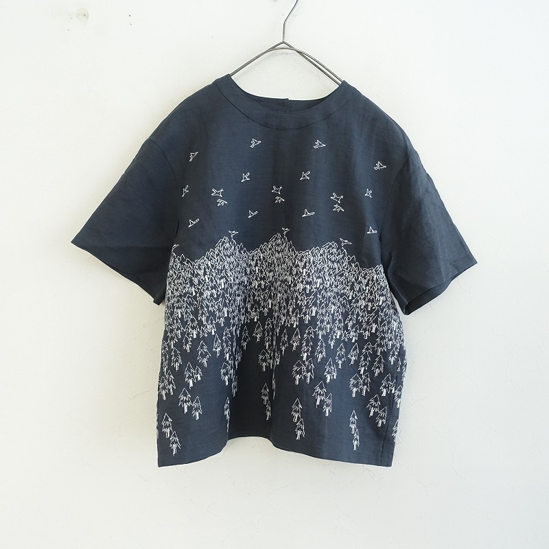 【美品/2024/SS/定価4.4萬(wàn)】ミナペルホネン mina perhonen *forest to bird リネン刺繍ブラウス*38(j33-2408-195)【40I42】