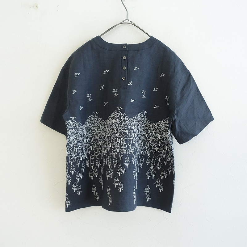 【美品/2024/SS/定価4.4萬(wàn)】ミナペルホネン mina perhonen *forest to bird リネン刺繍ブラウス*38(j33-2408-195)【40I42】