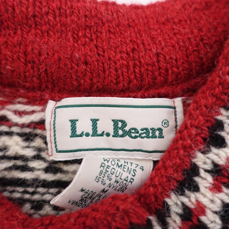 L.L.ビーン L.L.Bean *ノルディック柄ウール混ニットプルオーバー*Mレッドホワイトブラックコンチョボタン(33-2412-675)【40B52】