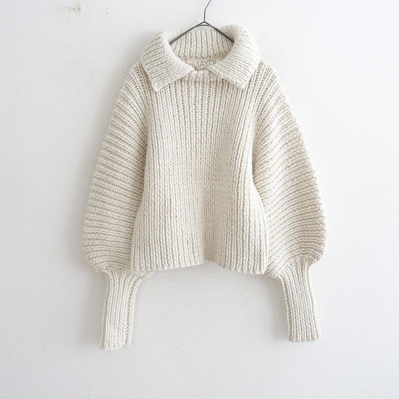 【2023AW/定価8.0萬】マイディ MAYDI *CREW PLUS COLLARニット*Sプルオーバー毛ウール白オフホワイト起毛(4-2412-183)【72A52】