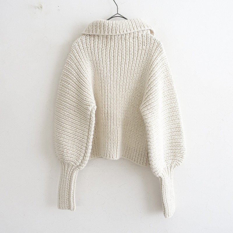 【2023AW/定価8.0萬】マイディ MAYDI *CREW PLUS COLLARニット*Sプルオーバー毛ウール白オフホワイト起毛(4-2412-183)【72A52】