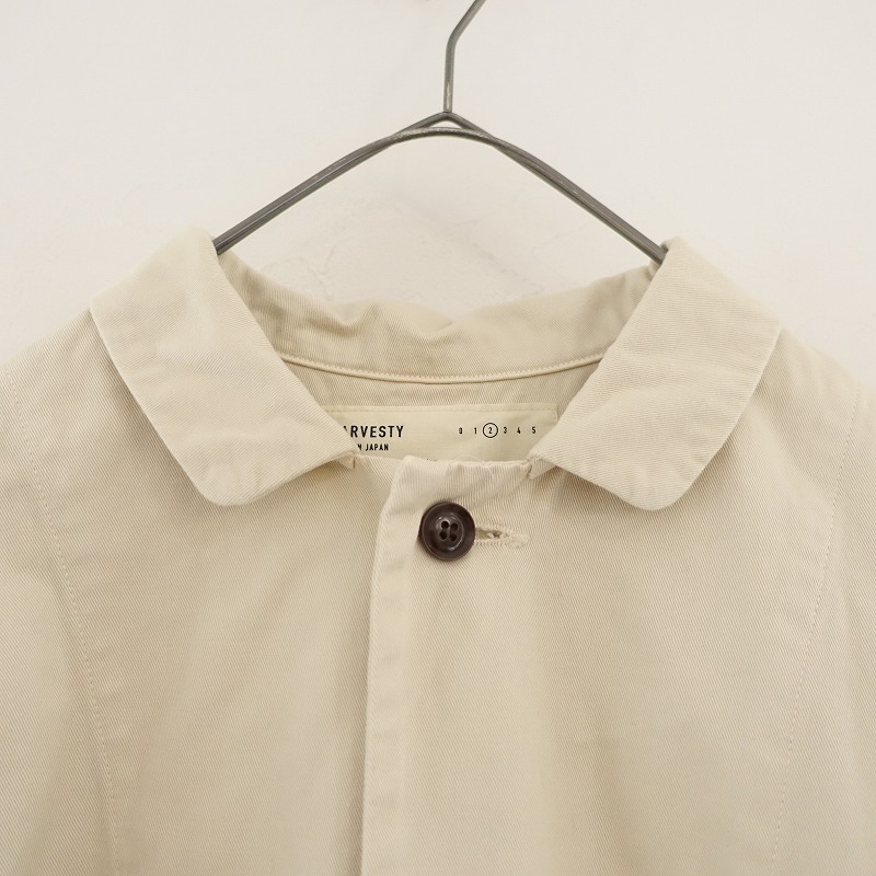 【美品/2023/定価3萬】ハーベスティHARVESTY *OVER COAT*2ステンカラーロング綿コットンアイボリーアウター(mjk4-2409-69)【70J42】