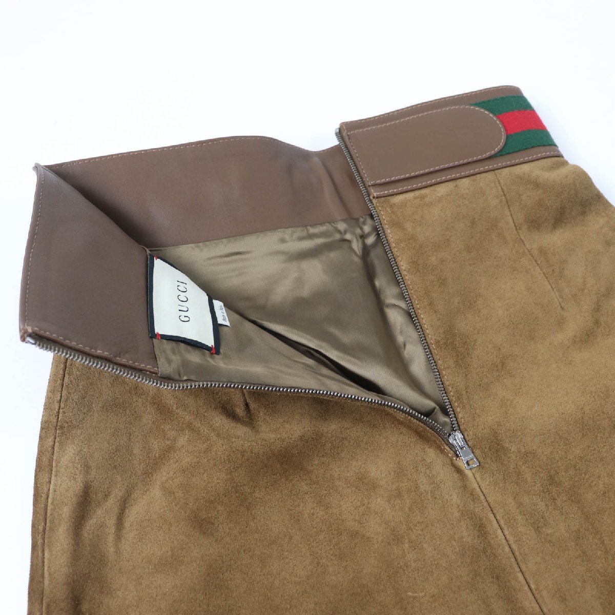 極美品☆GUCCI グッチ 626888 カウスウェード ホースビット シェリーライン レザー フレアスカート ブラウン 36 正規(guī)品 レディース