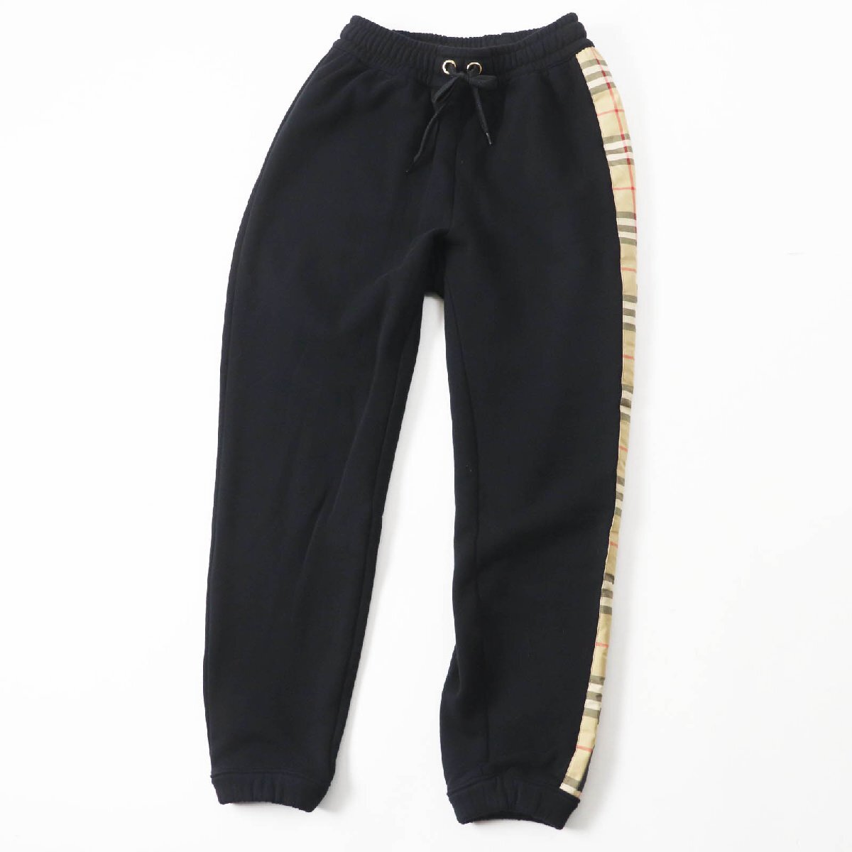 極美品◎BURBERRY バーバリー 802451 ヴィンテージチェック ロゴプリント スウェット パンツ ブラック ベージュ系 XXS 正規(guī)品 レディース
