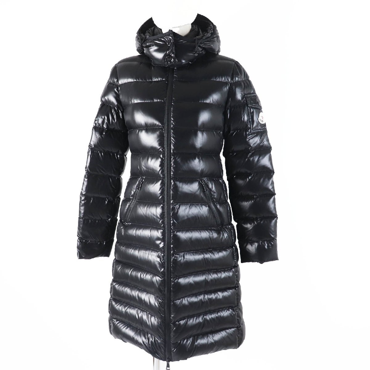 極美品◎MONCLER モンクレール 18-19AW MOKA モカ ワッペン?フード付き ロングダウンコート ブラック 0 レディース