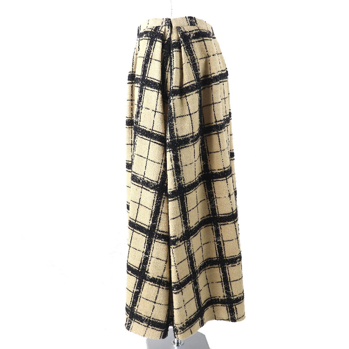 極美品△Christian Dior クリスチャンディオール 20SS 021J18A7717 シルク ウール チェック ツイード ギャザー ロングスカート 44 正規(guī)品