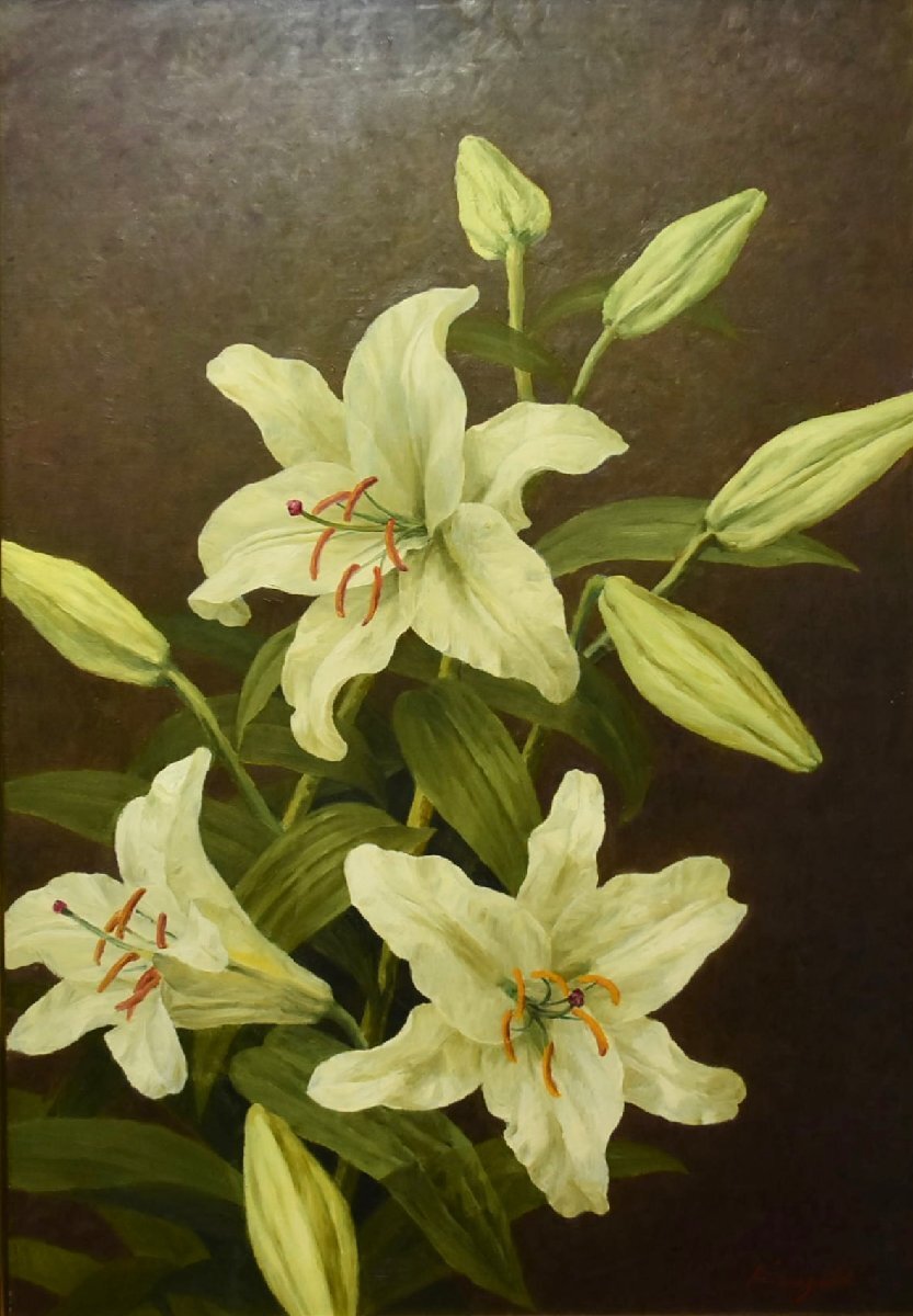写実画 【蒼の花】 肉筆油彩画 直筆サインあり
