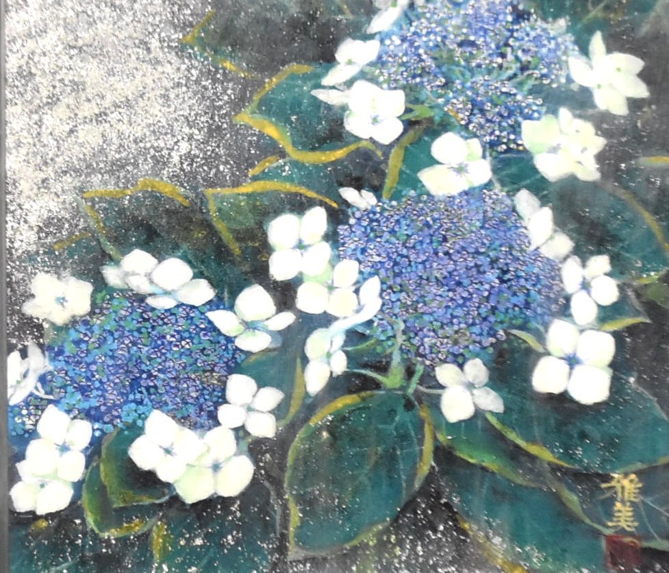 9-2422)小谷津雅美『紫陽花』3号 日本画 肉筆 原画 直筆サイン