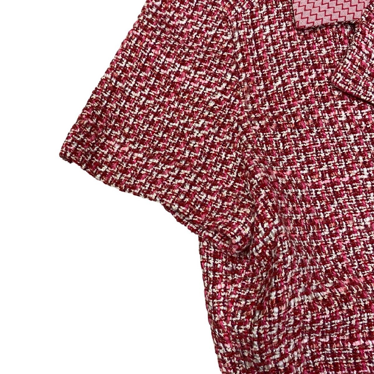 極 美品 希少品 ベルト付き CHANEL シャネル ヴィンテージ ココマーク ロゴ ボタン 半袖 ツイード ジャケット レッド ピンク 01a23