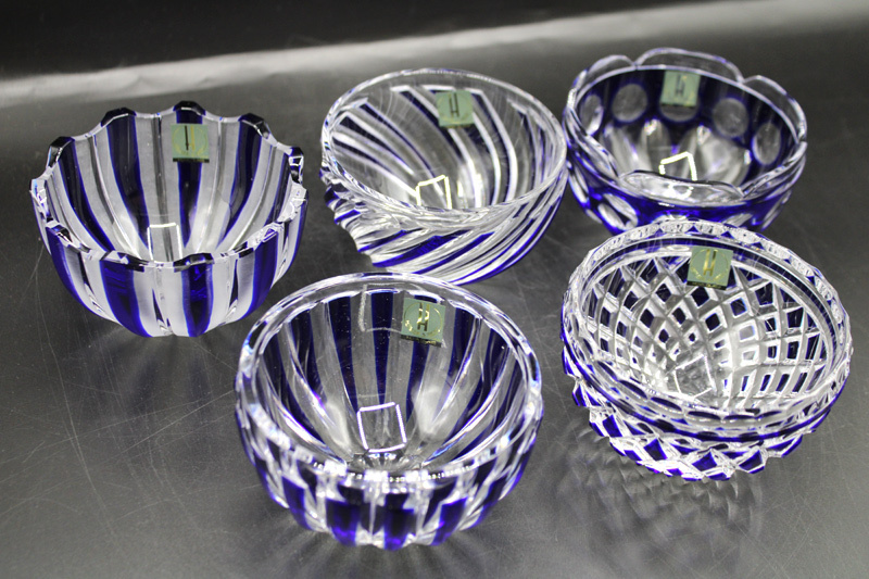未使用品】HOYA CRYSTAL(ホヤクリスタル)「瑠璃切子小鉢5セット 未使用品】HOYA CRYSTAL(ホヤクリスタル)「瑠璃切子小鉢5セット