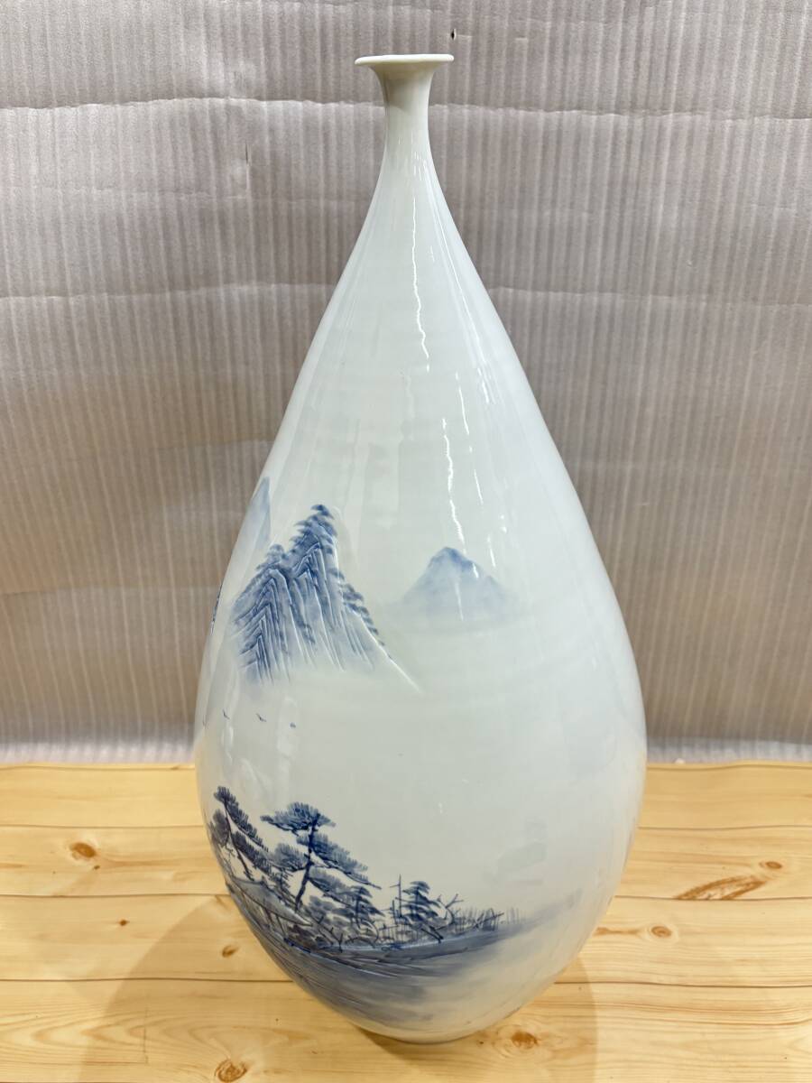 年代物、花瓶、山水画 Yahoo!オークション - 芝若 花瓶 壷 山水図 染付 直径30cm 高さ